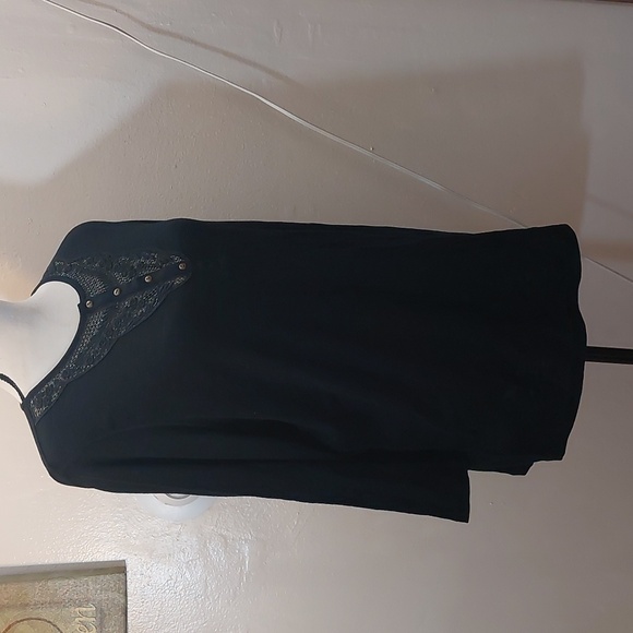 CHAPS Lace Accent Black Marled 3/4 Sleeves Sleeve Henley Shirt Size 1X - Picture 4 of 7